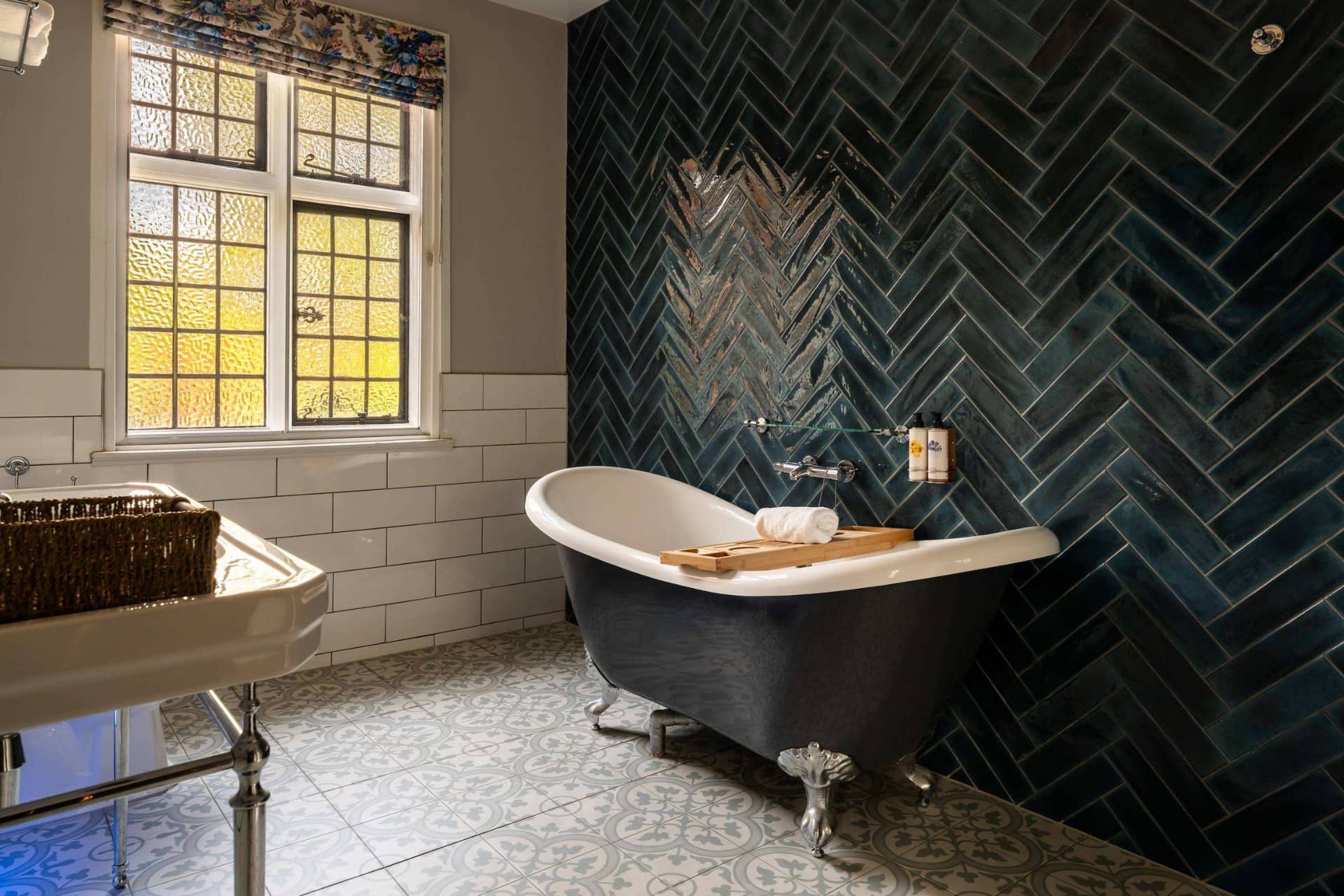 Hotel en-suite bathroom with bath